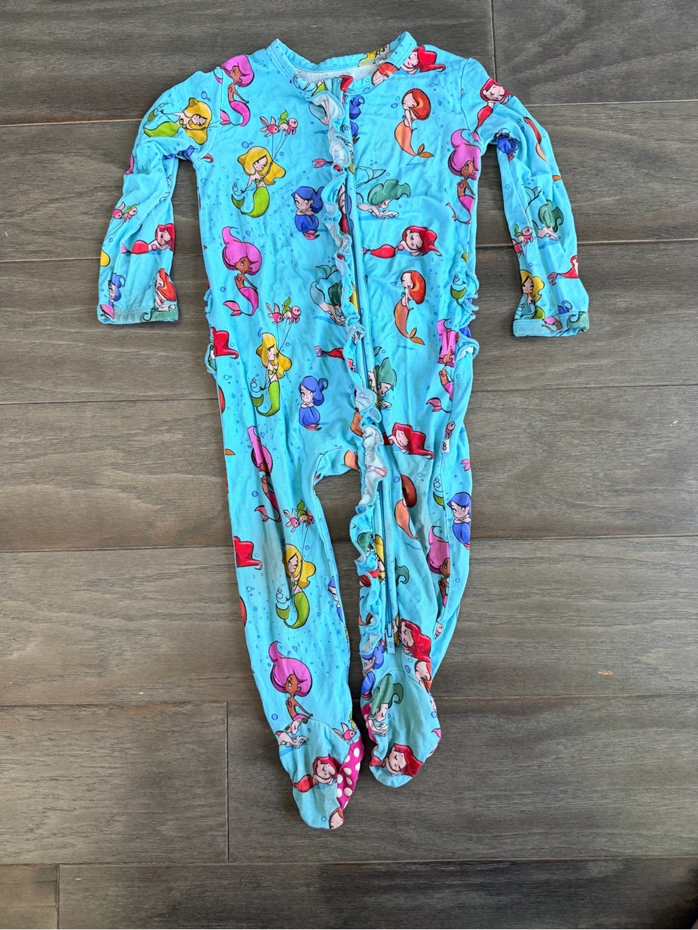 Bums & Roses Blue Mermaid Print Kids One-Piece Footed Pajamas